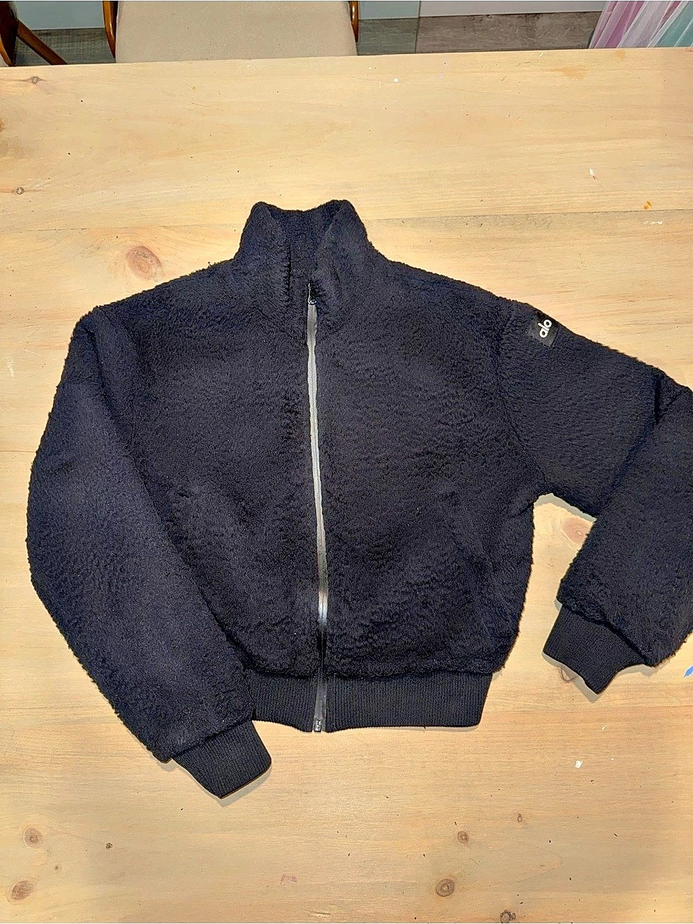 Alo Yoga Micro Sherpa Destiny Jacket Black Cropped Full Zip XS